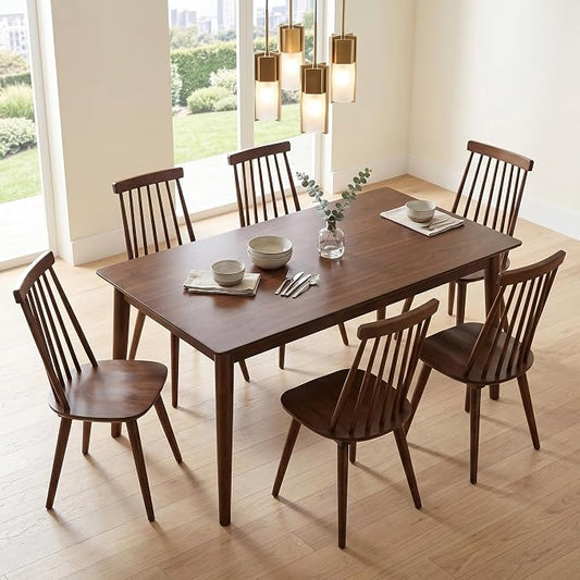 DUHOME Walnut Windsor Wooden Dining Chairs Set of 6, Wood Dining Room Chairs Spindle Side Kitchen Room Country Farmhouse Chairs Walnut