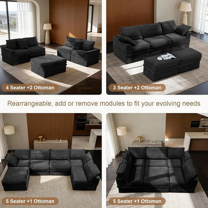 Upgrade Boneless Couch with Storage, Extra Deep&High Seat Modular Sectional Sofa 3 Seater U Shaped Cloud Couch with Ottoman, Tool-Free Assembly Sectional Couches for Living Room