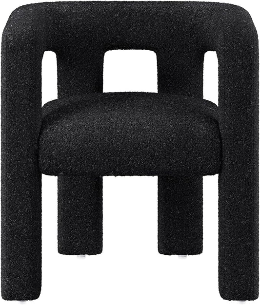 BELLEZE Modern Boucle Barrel Dining Chair, Upholstered Linen Kitchen Boucle Armchair with Sidearms and Back, for Dining Room Living Room- Black