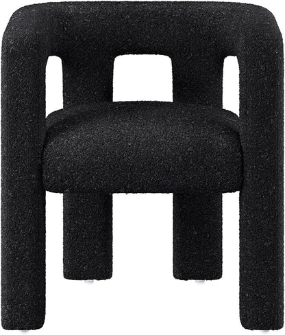 BELLEZE Modern Boucle Barrel Dining Chair Set of 4, Upholstered Linen Kitchen Boucle Armchair with Sidearms and Back, for Dining Room Living Room- Black