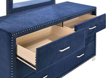 Coaster Home Furnishings Melody Modern Classic 5-Piece Bedroom Set Velvet Upholstered Queen Size Wingback Bed Frame 66-inch Headboard Pacific Blue 223371Q-S5