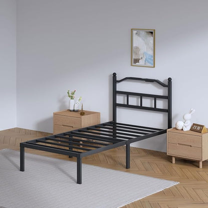 SHOANED Metal Bed Frame with Headboard - 14 Inch Twin XL Size Heavy Duty Bedframe with Charging Station Black Basic Steel Slats Platform No Box Spring Needed/Noise Free