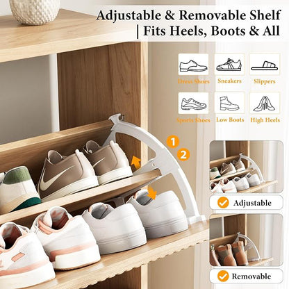 Nicetree Shoe Storage Cabinet for Entryway - Flip Shoe Cabinet with Tiered Fluted Design - Slim Shoe Storage Rack with Gold Legs - Narrow Shoe Cabinet Hidden Shoe Organizer for Small Spaces