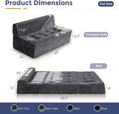 MAXYOYO 8" Folding Sofa Bed, Fold Out Chair Bed, Convertible Floor Sofa Couch, High-Density Foam Tufted Lounge Couch for Living Room Bedroom Dorm, Loveseat, Dark Grey