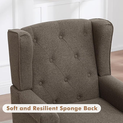 Accent Chair for Living Room, Mid Century Modern Upholstered Armchair, Wingback Chair with Tufted High Back and Solid Legs, Comfy Side Chairs Single Sofa for Bedroom, Brown