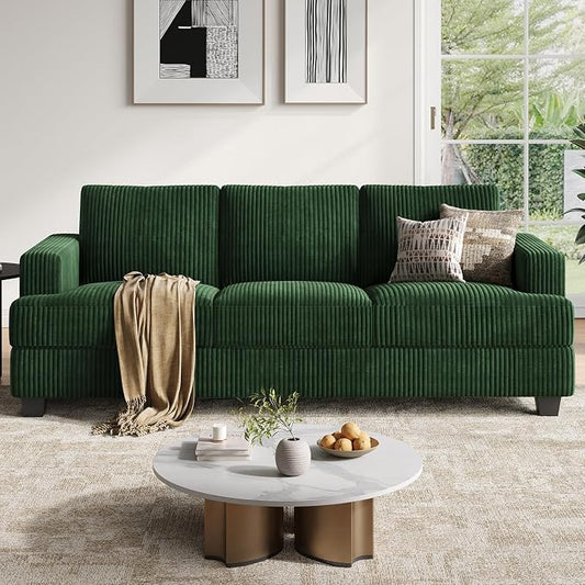 COPIAE 89 Inch Sofa with Extra Deep Seats Oversize, 3 Seater Sofa for Living Room, Modern Couch and Sofa, Comfy Armrests and Seats and Backrests, Easy Installation,Wide Corduroy Fabric Dark Green
