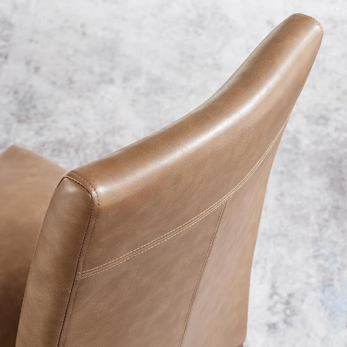 Watson & Whitely Upholstered Dining Chairs, Faux Leather, Set of 4, Brown | Solid Wood Legs, Padded Seat, Low Back, Modern Armless Parsons Chair for Kitchen, Dining Room, Restaurant