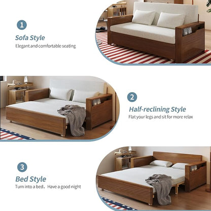 71" Convertible Sofa Sleeper with Storage Armrest, 3-in-1 Sectional Sofa Bed with Chaise, Plush Upholstered Couch, Pull Out Bed, Solid Wood Frame, Modern Grey for Living Room Apartment Office