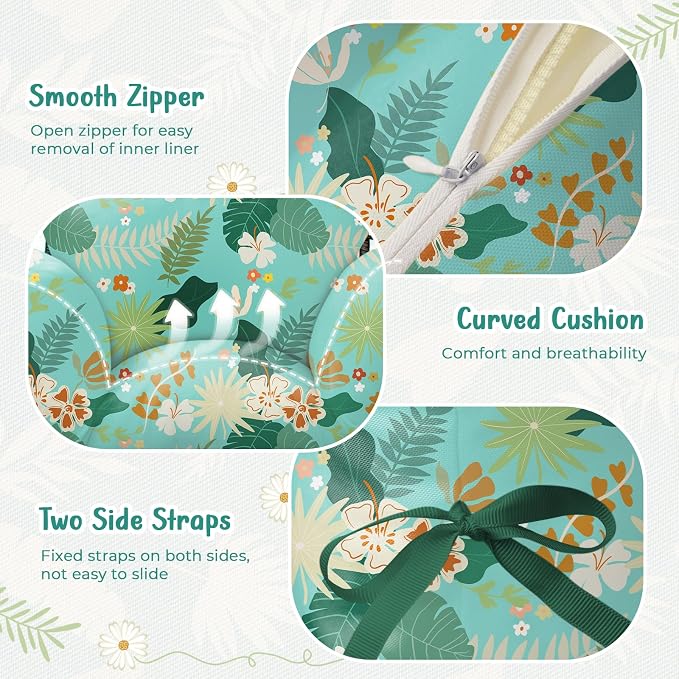 Waterproof Egg Chair Cushion Replacement 47x31.5x4.7 inch Thicken Hanging Egg Swing Chair Cushion Indoor Outdoor Wicker Rattan Hammock Basket Cushion with Headrest Pillow, Teal Floral Leaves