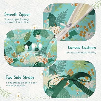 Waterproof Egg Chair Cushion Replacement 47x31.5x4.7 inch Thicken Hanging Egg Swing Chair Cushion Indoor Outdoor Wicker Rattan Hammock Basket Cushion with Headrest Pillow, Teal Floral Leaves