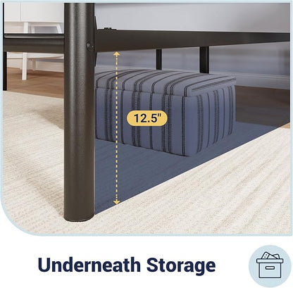 Allewie 14 Inch Full Size Metal Platform Bed Frame with Headboard and Footboard, Underbed Storage, Strong Metal Slats Support, Mattress Foundation, No Box Spring Needed, Easy Assembly, Black