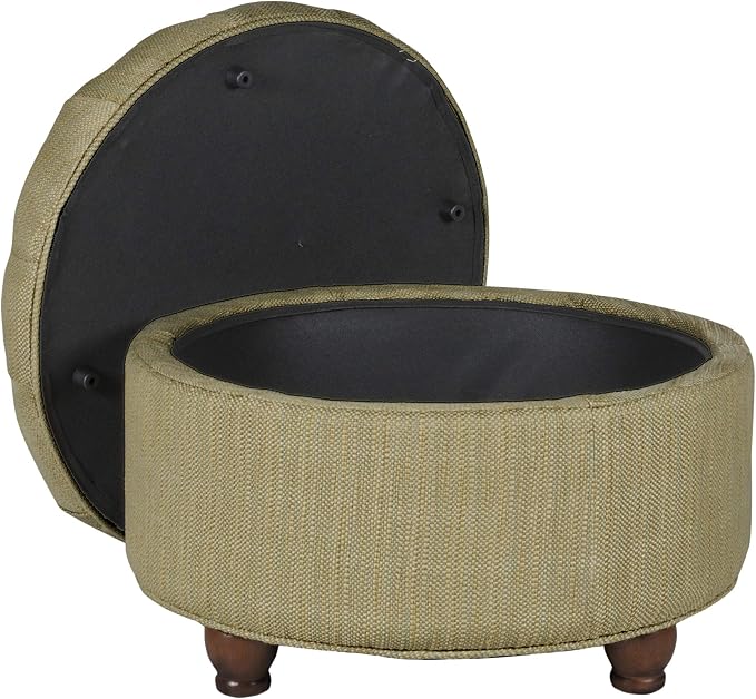 HomePop 25" Button Tufted Round Storage Ottoman - Tan & Cream Tweed