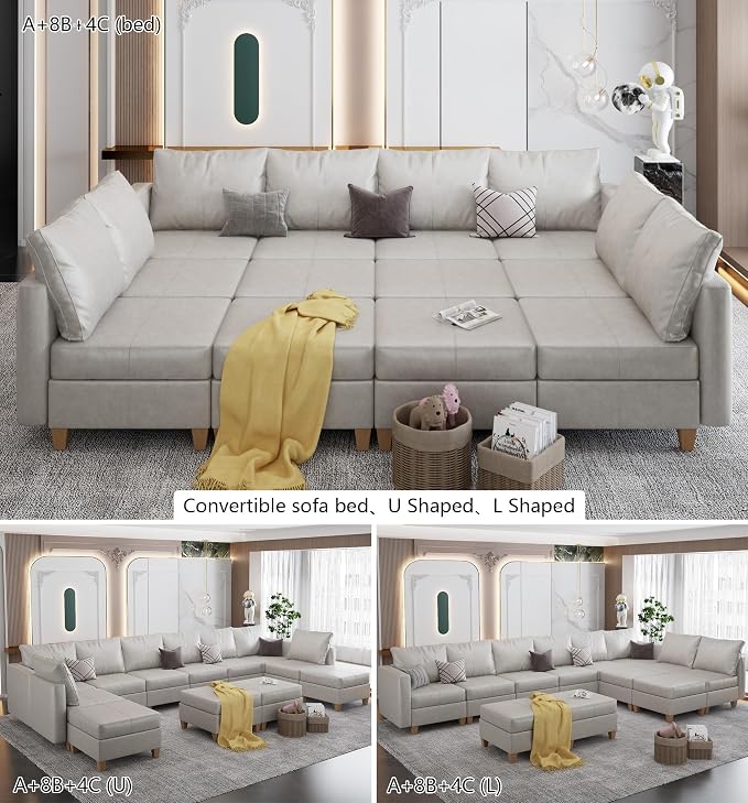 EASE MOOSE Faux Leather Sectional Couch with Storage,U Shaped Faux Leather Modualr Sofa Couch