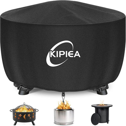 Kipiea Round Fire Pit Cover 100% Waterproof, 44" D x 24" H Outdoor Firepit Cover, Upgraded 600D Strong Tear and UV Resistant, Black