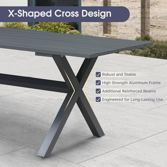 PURPLE LEAF 5 Pieces Patio Dining Set Wicker Outdoor Furniture Rectangular Table and Chairs Set for Garden Deck Aluminum Frame Backyard Kitchen Set, Cushions and Pillows Included Grey