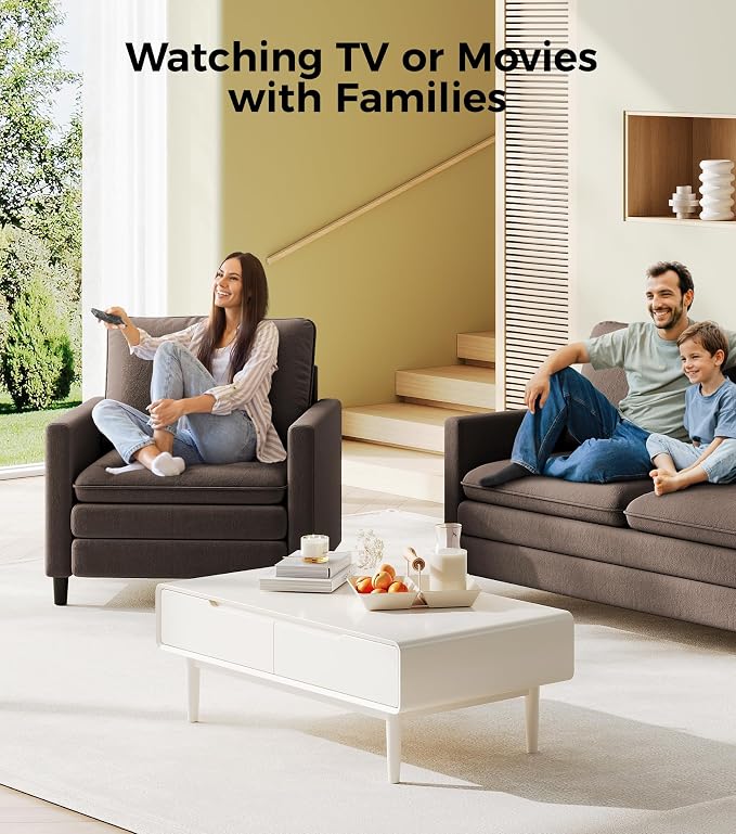 Welzona 3-Layers Cloud Accent Chair, 33" Reading Chair for Bedroom, Living Room - Tool-Free Assembly with Teddy Fabric Couch Chair - Brown - Arm Chairs - Removable Washable Covers - 450lb Capacity
