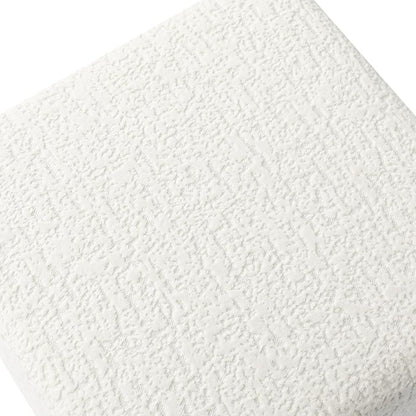 Adeco 18 Inch High Faux Fur White Cube Ottoman Storage, 3D Embossed Velvet Chair Foot Stools, Upholstered Vanity Stool with Hinged Lid, Solid Wood Legs