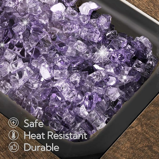 GASPRO 10 lbs Fire Glass for Propane Fire Pit, 1/2-Inch Reflective Fireplace Glass Rocks for Fire Pit Table, Purple