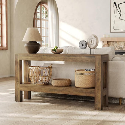 LITTLE TREE 63-Inch Entryway Console Table, Long Farmhouse Narrow Sofa Table for Living Room, Hallway, Entry, Entrance, Foyer, Behind Couch with 2-Tier Shelves, Rustic Brown
