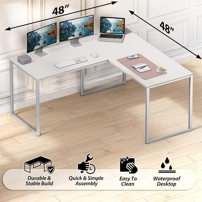 SHW Mission 48 x 48 Inches L-Shape Home Office Computer Desk, White