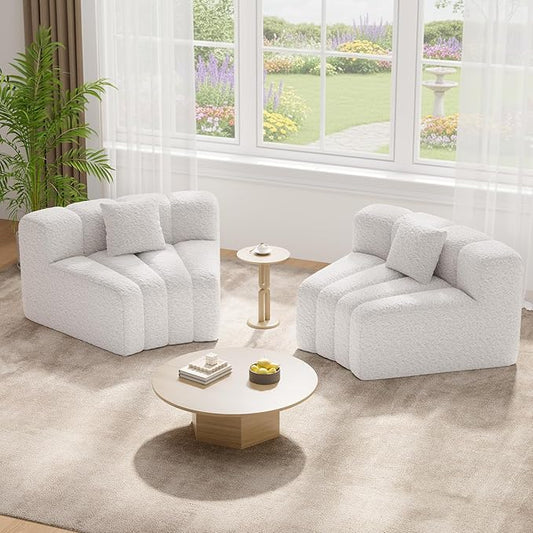 Luxanimarion 2PCS 1/8 Round Modular Sectional Sofa, 2 Seater Modern Curved Cloud Couch Modules, Convertible Boneless Couches for Living Room, No Assembly Required, White