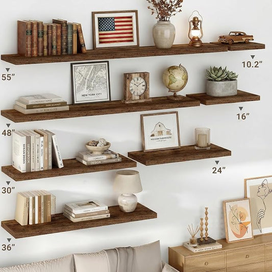 Vivelove 10 Inch Deep Floating Shelves 16 inch Long, 16 x 10 Wide Wall Shelves with Invisible Brackets, for Bedroom Bathroom Living Room Kitchen Office, Farmhouse Home Decor, Set of 2, Rustic Brown