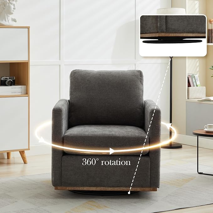 Aoiy & Wifon 30.7" W Swivel Accent Chair Set of 2, Mid Century Modern Swivel Chairs for Living Room, Comfy Small Accent Chair, Wavy Chenille, Charcoal