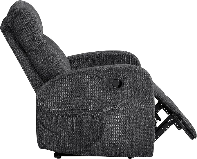 Lexicon Manual Recliner Chair, Textured Microfiber Reclining Chair, Wall Hugger, Track Arms, Magazine Pockets, Manual Recliner for Living Room/Office/Apartment, Easy Assembly, Dark Gray
