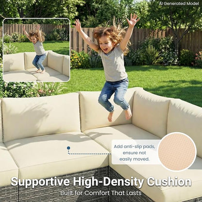 Wisteria Lane 7 Pieces Outdoor Patio Furniture Set, Wicker Outdoor Patio Sectional Sofas with Coffee Table, All-Weather Patio Conversation Set for Garden Backyard, Beige