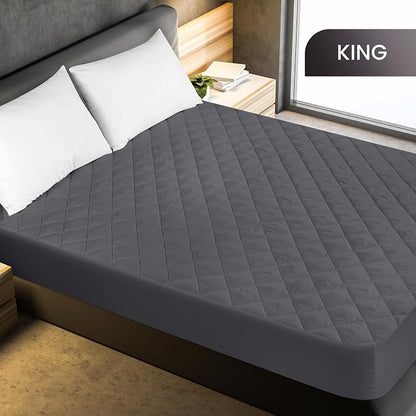 Quilted Fitted Mattress Pad, King Mattress Protector Topper with Deep Pocket Stretches up to 16 Inches, Machine Washable Mattress Cover by Utopia Bedding (Grey)