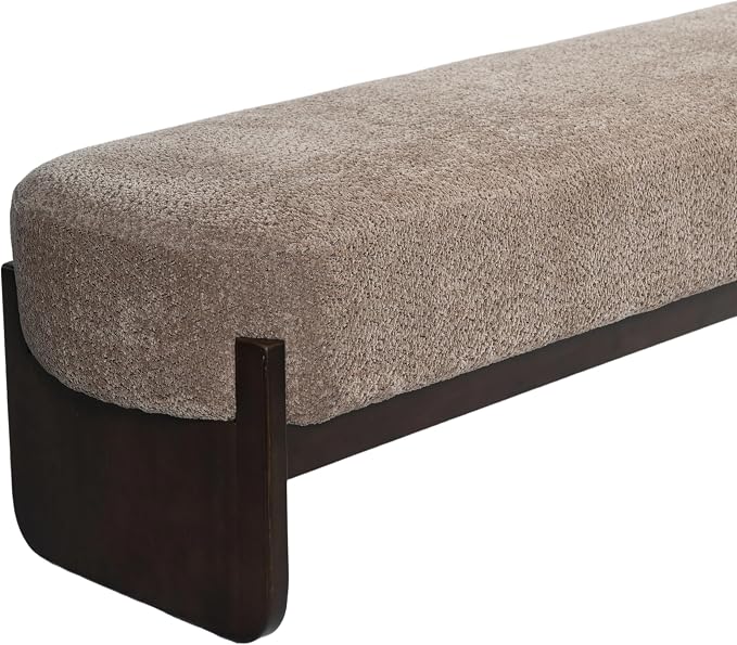 Virubi Elegant Upholstered Loop Yarn Ottoman, Light Brown End of Bed Entryway Benches, Corner Dining Bench Shoe Stool for Indoor Bedroom Living Dining Room (Light Brown)