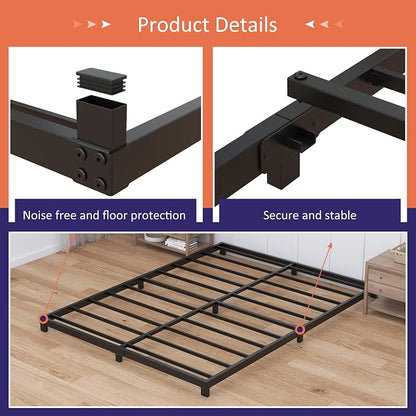 Nailsong 4 inch Cal King Bed Frame Low Profile, California King Bed Frames No Box Spring Needed, Heavy Duty Metal, Easy Assembly, Black