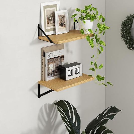 Axeman Deep Floating Shelves - 20 Inch Floating Shelves Set of 2-12 Inch Deep Oak Wall Shelves for Living Room Bathroom Kitchen