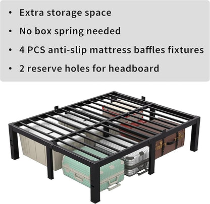 MAF Full Size Bed Frame 14 Inch Heavy Duty Metal Platform BedFrame with Black Steel Slat Support Noise Free Full-Bed-Frame, No Box Spring Needed
