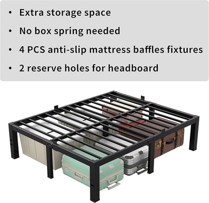 MAF Queen Bed Frame Size 14 Inch Metal Heavy Duty Platform Bedframe with Steel Slats Support Noise Free Queen-Bed-Frame, No Box Spring Needed