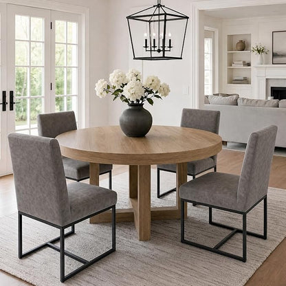 VESCASA Faux Leather Upholstered Dining Chairs with Black Metal Frame, Mid Century Modern Padded Kitchen Chair with Adjustable Foot Pads for Restaurant, Dining Room, Set of 4, Light Grey