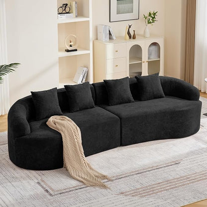 110.2" Curved Boneless Couch, Oversized Cloud Sofa with 4 Pillows, Modern 4 Seater Modular Sectional Sofa, Boneless Sectional Couches for Living Room, Curved Foam Couch, Black