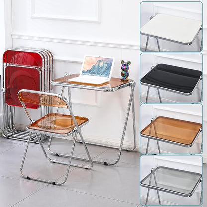 KAIHAOWIN Folding TV Tray Table Acrylic Foldable Table No Assembly Required Tiny Desk for Home Office Side Table Small Computer Desk for Small Spaces (White)
