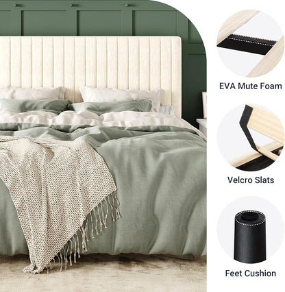 Allewie Queen Bed Frame, Upholstered Platform Bed with Adjustable Vertical Channel Tufted Headboard, Mattress Foundation with Strong Wooden Slats, Box Spring Optional, Easy Assembly, Chenille White