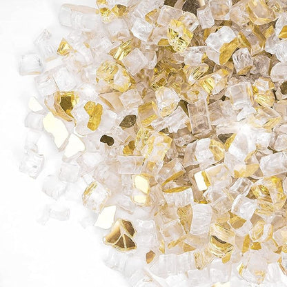 Onlyfire 10 lbs Fire Glass Rocks 1/2 Inch, Reflective Tempered Glass for Propane Fire Pit & Gas Fireplace, High Luster Firepit Glass Stones for Fire Table, Gold (Multicolor Options Available)