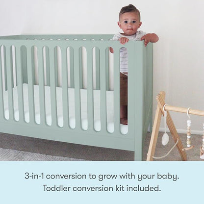 Newton Baby Galileo Standard Crib, Solid Beech Wood in Sage Color, 3-in-1 Convertible Crib with Toddler Bed Conversion Kit, Baby-Safe Finish