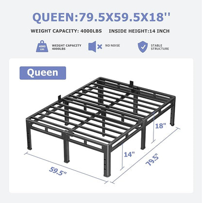 NKZ 18 Inch Queen Size Metal Bed Frame & Box Spring 2 in 1 Platform with Round Corner Legs, 4000Lbs Heavy Duty, Mattress Slide Stopper, Headboard Hole, Noise-Free, Easy Assembly