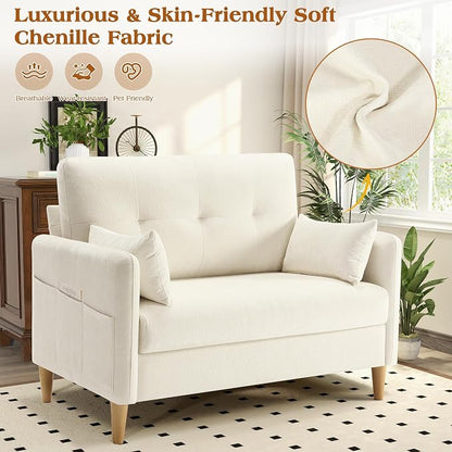 Hanherry Loveseat Sofa, 47” Small Couch for Living Room, Comfy Chenille Fabric Love Seat for Bedroom withThrow Pillow,Removable Cushion Cover,Couches for Small Space,Apartment,Dorm