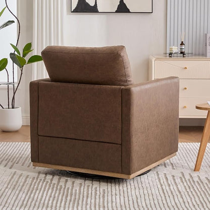 Swivel Accent Chair, 360 Degree Square Swivel Chair for Living Room, Mid Century Modern Upholstered Barrel Chair,Comfy Sofa Armchairs for Bedroom,Nursery,PU Leather, Coffee