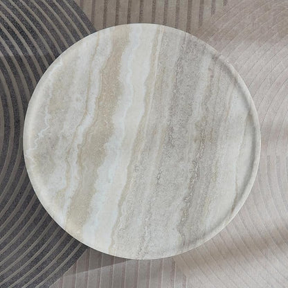 31.5" Faux Marble Round Coffee Tables, Modern Stone Coffee Tables, Fiberglass Drum Center Table, Accent Low Circle Coffee Table, Minimalist Sofa Side End Table for Living Room Apartment Office