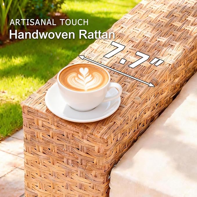 SUNSITT 8-Piece Patio Furniture Set, Outdoor Wicker Modular Sectional Sofa with 7.7-inch Wide Armrests & Thick Comfy Cushions, Glass Top Coffee Table, Rattan Conversation Set, Natural Color