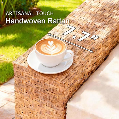 SUNSITT 6-Piece Patio Furniture Set, Outdoor Wicker Modular Sectional Sofa with 7.7-inch Wide Armrests & Thick Comfy Cushions, Glass Top Coffee Table, Rattan Conversation Set, Natural Color