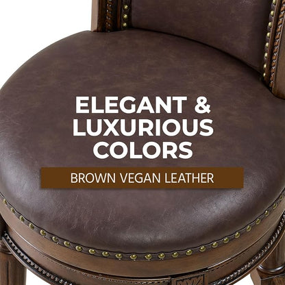 ROME + OAK Set of 3 Runyan 26" Swivel Counter Stool, Rotating High Back Barstool in Dark Walnut Finish with Vintage Brown Vegan Leather Seat