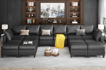 EASE MOOSE U Shaped Modular Sectional Sofa with Storage, Faux Leather Modular sectional Oversized Modular Sectional Couch with Reversible Chaises for Living Room