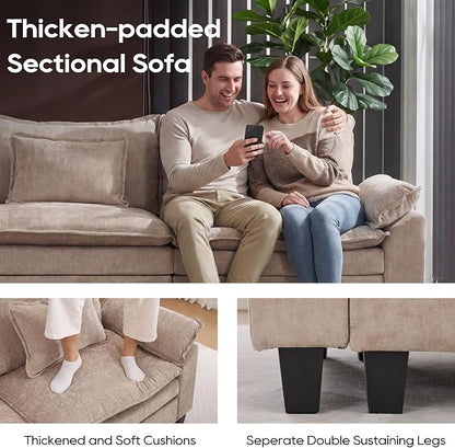 URRED Oversized Modular Sectional Sofa, 157" U Shaped Modern Comfy Cloud Couch with Movable Ottoman & Pillows, Deep Seat Couches for Living Room, Bedroom or Apartment (Chenille Khaki, 157" U Shaped)